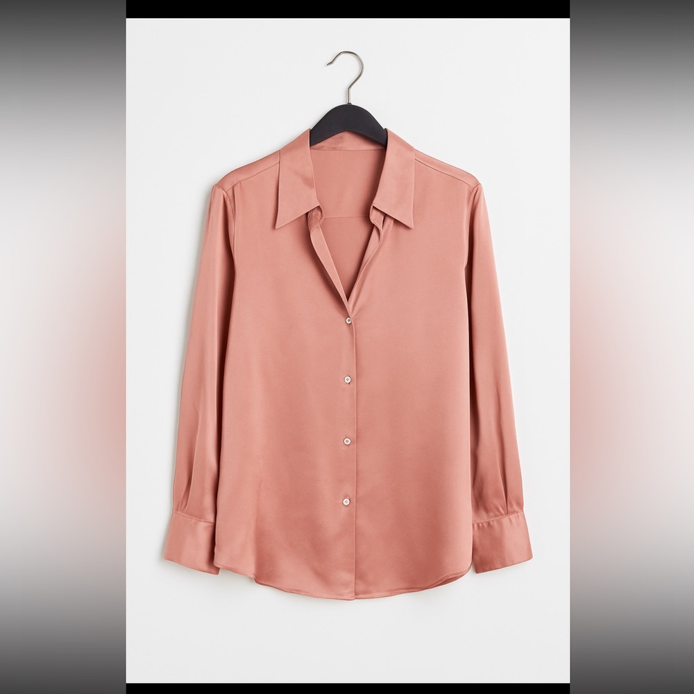 Women's Satin Button-Down Shirt in Dusty Rose